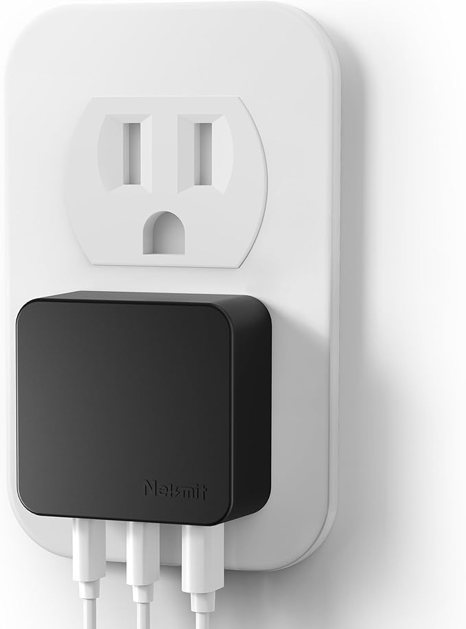 Nekmit 67W Flat USB C Charger Block, 3-Port GaN Fast Wall Charger(2*USB-C & 1*USB-A), USB C Wall Plug with Fixed Prongs for iPhone 17/16 Series, MacBook Pro/Air, iPad, Galaxy and More