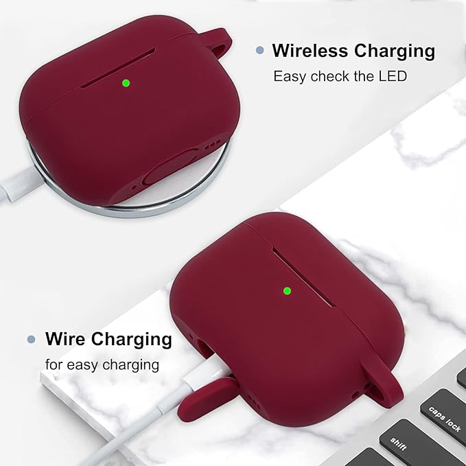 Compatible with AirPods Pro 2nd Generation Case with Cleaner Kit, Silicone Protective Case for Apple AirPod Pro 2nd/1st Earbuds Wireless Charging Cases with Bling Keychain (Burgundy Red)