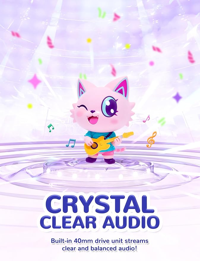 iClever Kids Headphones Cat Ear, LED Light Up, 85dBA Safe Volume, Stereo Sound Toddler Headphones for Travel School, Foldable 3.5mm Wired Kids Headphone for iPad Tablets, Meow Lollipop-Purple
