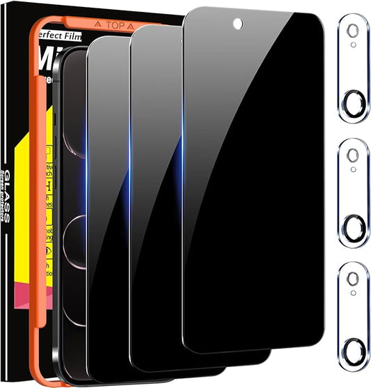 Milomdoi 3 Pack Privacy Screen Protector for iPhone Air [Phone Case Friendly for 17 Air] Accessories Private Film, 3 Pacs Tempered Glass Camera Lens Protector, with Mounting Frame for Apple Anti Spy