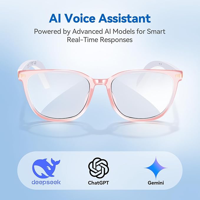 AI Smart Glasses for Men & Women – Powered by ChatGPT, Real-Time Translation, Bluetooth Glasses with Photochromic Lens, Music & Hands-Free Calling, UV & Blue Light Protection, Thin Temples