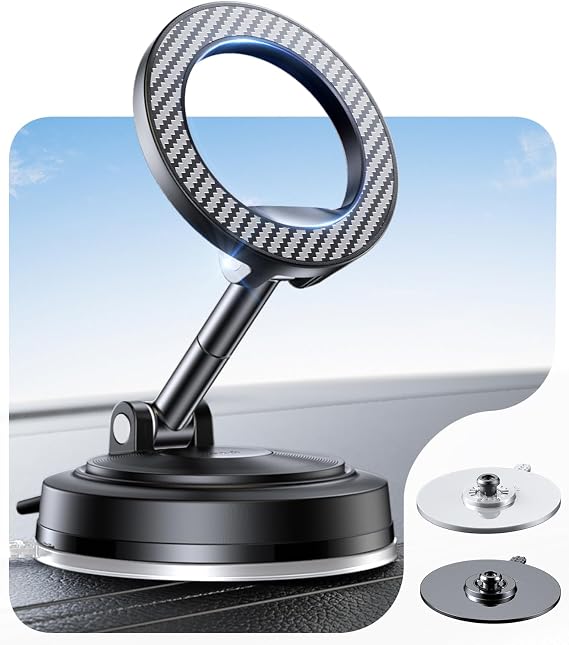 NeverDrop Car Mount for MagSafe [2 Bases for Any Surface | 118+LBS Ultra Grip | 2400gf Strong Magnetic] 360° Adjustable Car Phone Holder, Phone Holders for Your Car for All Smartphones, Carbon Fiber