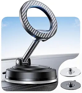 NeverDrop Car Mount for MagSafe [2 Bases for Any Surface | 118+LBS Ultra Grip | 2400gf Strong Magnetic] 360° Adjustable Car Phone Holder, Phone Holders for Your Car for All Smartphones, Carbon Fiber
