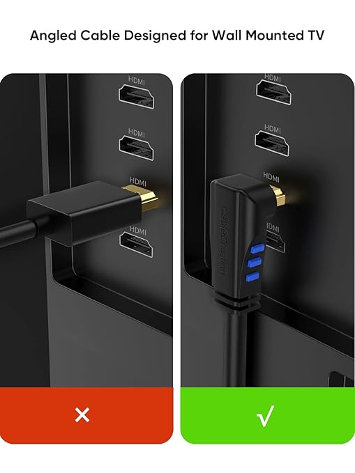 CableCreation 4K HDMI Cable 6ft Down Angle 90 Degree Right Angle, Support 4K@60Hz Ultra HD 3D Video, Male to Male Black HDMI Cable for TV, PC, Gaming and More