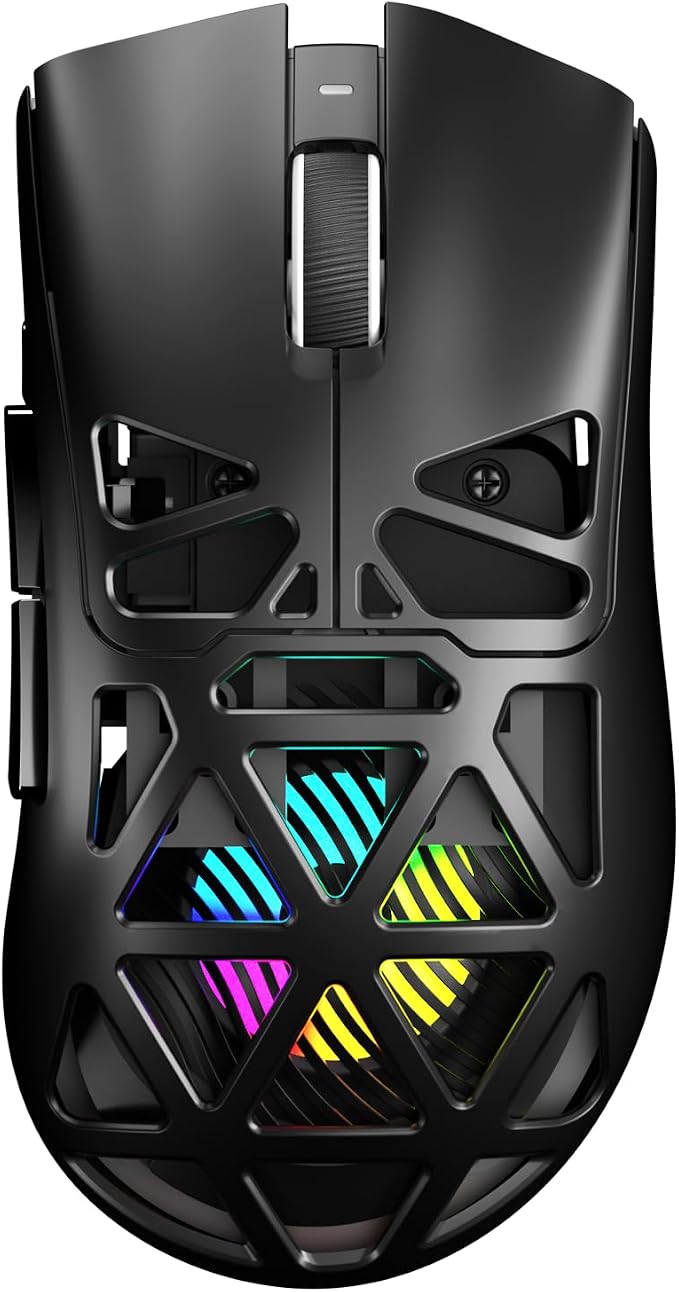 Aula SC620 Wireless Gaming Mouse, Tri-Mode 2.4GHz/USB-C/BT5.3 Computer Mouse with 12000 DPI, Programmable Macro Gamer Mouse with Rapid Fire Key, RGB Light Gaming Mice for PC/Laptop/Mac(Black)