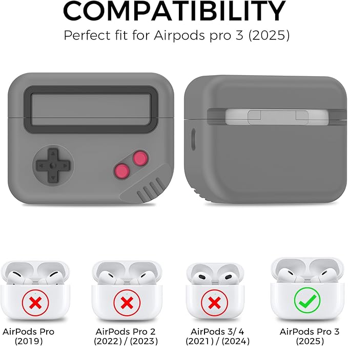 for AirPods Pro 3 Case - 2025 Silicone Game Console Design Case for Apple AirPods Pro 3rd Generation, Cute Airpod Pro 3 Cover for Men/Women (Deep Grey)