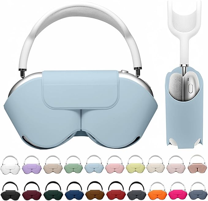 Maxjoy for Apple Airpods Max Smart Case Cover, Soft PU Leather Protective Cover Accessories for Airpod Max with Sleep Mode, Anti-Dust Travel Carrying Case for Airpods Pro Max Headphones, Light Blue