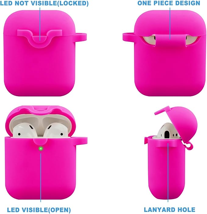 Secure Lock Silicone Case Compatible with AirPods 1 & 2, Bling Keychain, Soft Protective Earpod Case Cover, Women Girls for Apple Air Pod 2 - Hot Pink