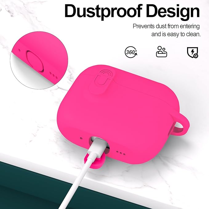 ATUAT for AirPods Pro 3 Case with Magnetic Lid Lock, Protective Soft Silicone Cover with Keychain Cleaner Kit for Women Men for Apple AirPods Pro 3rd Generation(2025), Front LED Visible, Hot Pink
