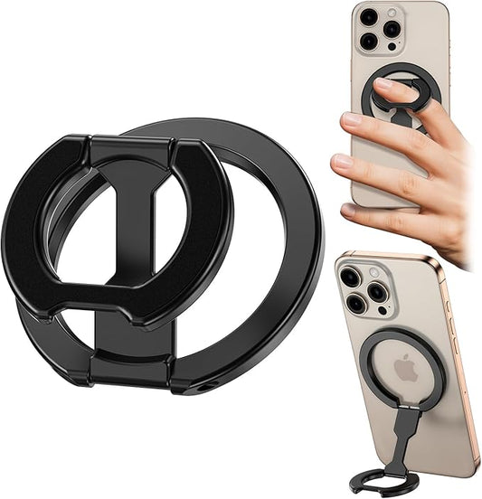 Magnetic Ring Holder for MagSafe Dual-Sided, Removable Phone Finger Grip Holder Adjustable Kickstand for iPhone 17/16/15/14/13 Series, Magnet Phone Stand Grip Compatible with Magnetic Car Mount