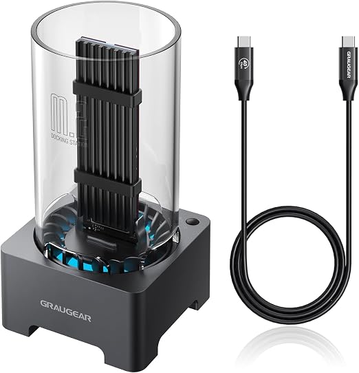 GRAUGEAR USB4 M.2 SSD Docking Station, 40Gbps External NVMe SSD Enclosure with Built-in Cooling Fan, UASP Trim Support, Compatible with Thunderbolt 4/3, ASM2464PD Chip