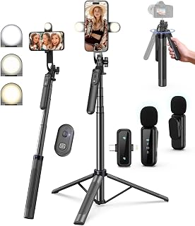 Yeaki Vlogging Kit for iPhone/Android, 71" Selfie Stick Tripod for iPhone with Light, Wireless Remote & Microphone, Adjustable Phone Tripod for TikTok/YouTube Starter Content Creator Essentials Kit - Image 1