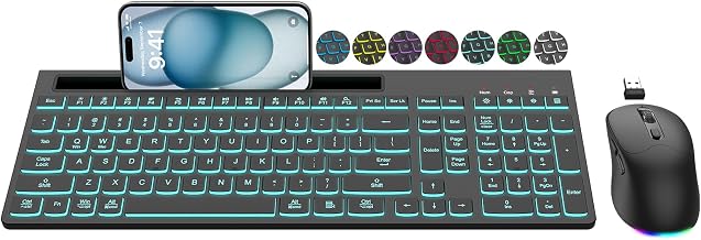 Wireless Keyboard and Mouse Combo, 7 Backlit Effects, Light Up Letters - Image 1