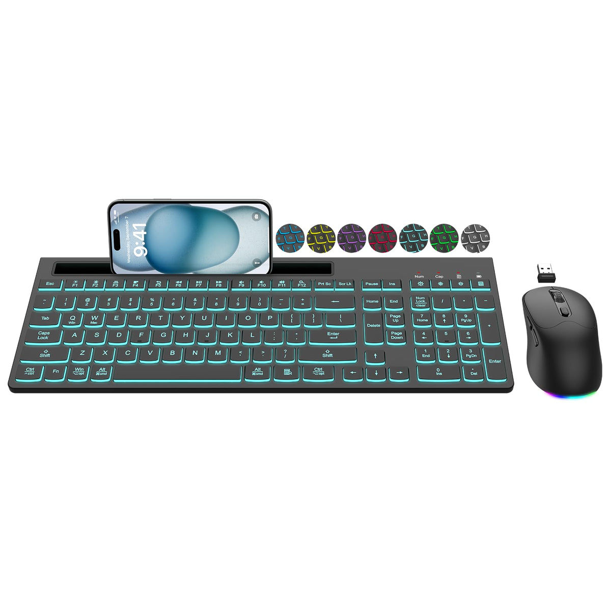 Wireless Keyboard and Mouse Combo, 7 Backlit Effects, Light Up Letters