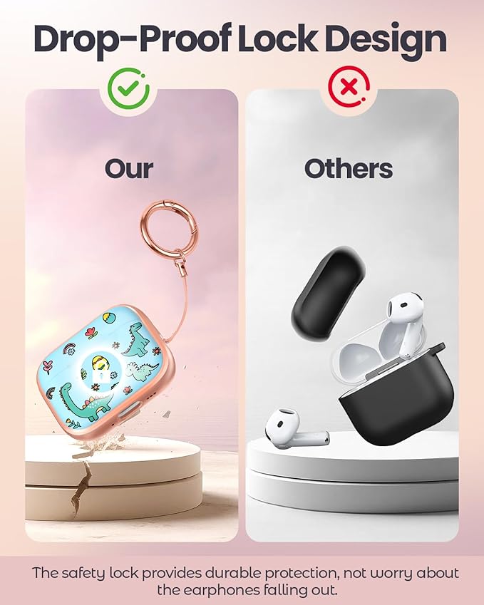 Coralogo for AirPods Pro 3 Case with Safety Lock - Cute Cartoon for Women Girls Fashion Stylish Dinosaur Pattern Design Kawaii Girly Girlish Hard Protective Cover for AirPods Pro 3rd Generation