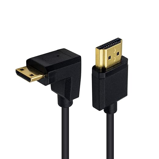 Duttek Coiled Mini HDMI to HDMI 90 Degree Cable 1 FT-4 FT, Ultra-Thin Down Angled HDMI Male to Mini HDMI Male Coiled Cable Support 4K Ultra HD, 1080p, 3D