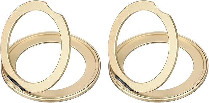 PATIKIL 2Pcs Phone Ring Holder, Metal 360 Rotation Magnetic Phone Grip Holder Stand with Adhesive Backing Smartphone Finger Grip Kickstand for Tablet Case Car Mount Accessory, Light Gold