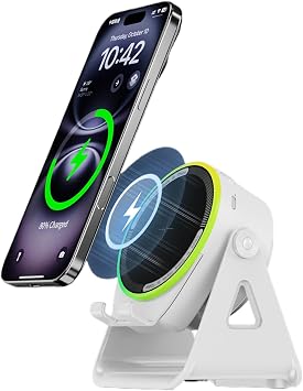 Upgraded Wireless Induction Speaker, Wireless Charging No Need Bluetooth Phone Holder, 360° Rotation RGB LED Light Speaker with Dog Paw Cable Protector, HD Surround Sound Speaker for iPhone