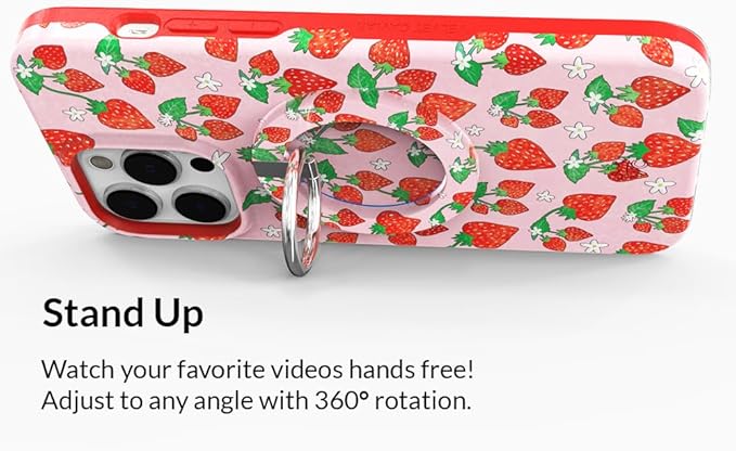 VELVET CAVIAR Compatible with MagSafe Phone Grip - Magnetic Ring Holder with Adjustable Stand - Removable MagSafe Accessories for iPhone 16, 15, 14, 13, 12 (Strawberry)