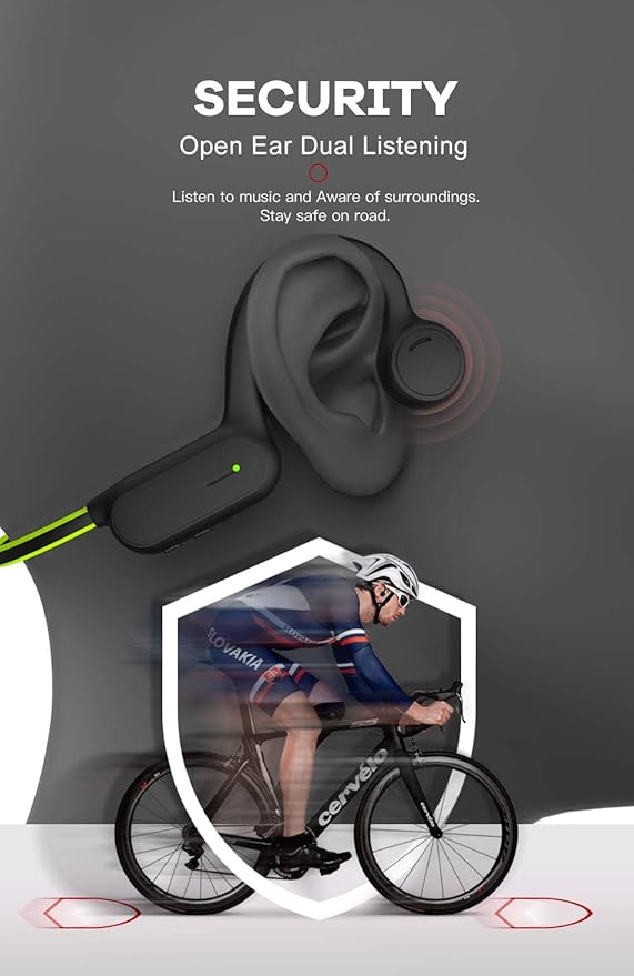 Open Ear Bone Conduction Headphones Bluetooth 5.2, Sports Wireless Earphones with Microphones, Sweatproof Waterproof Wireless Earphones for Running, Gym, Hiking, Cycling(Green)