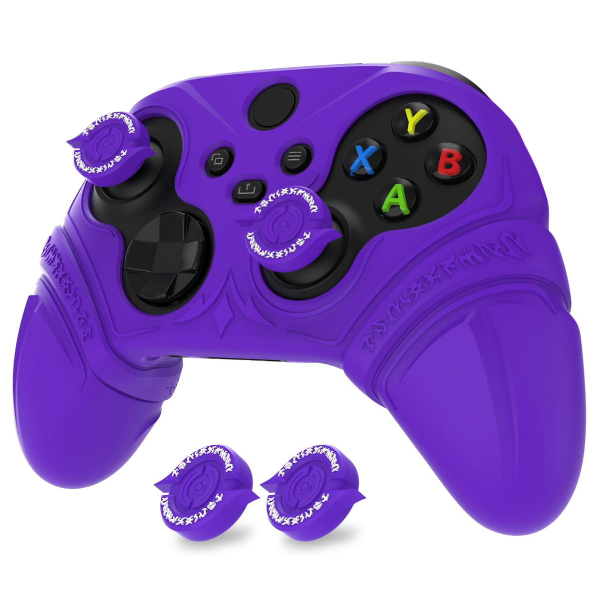 PlayVital Silicone Controller Cover for Xbox Series X/S with Thumbstick Cap & Sticker- Runes Edition Anti-Slip Grip Skin, Shockproof Protector for Xbox Core Wireless Controller(Purple)