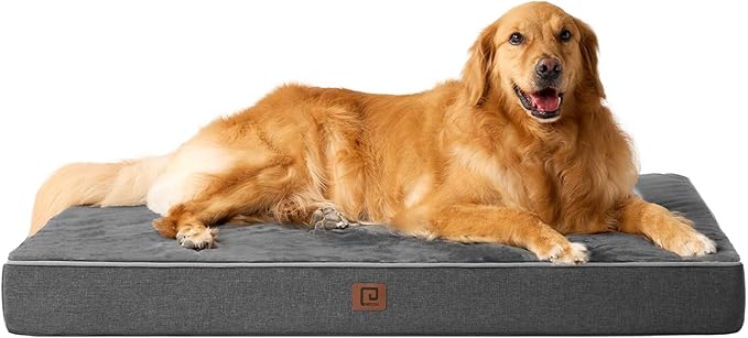 EHEYCIGA Memory Foam Dog Bed Orthopedic 47"x29"，Waterproof Pet Bed for XXLarge Dog Bed ，Washable Pet Mat with Removable Cover, Dark Grey