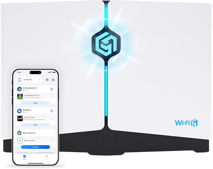 HYPEREV AX3000 Gaming Router WiFi Booster for PS5, PC & Consoles – Dual Band WiFi 6 Game Accelerator, Low Ping & Lag Reduction, 2402Mbps, Includes 90-Day GearUP VIP Core Plan