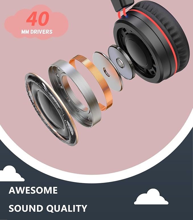 Upgrade USB Type C Kids Headphone for School, 94dB Safe Volume Limited, HD Stereo Sound, Foldable Lightweight On-Ear Headphones for Boys/Girls/Students/Tablet/Travel (Red Black)