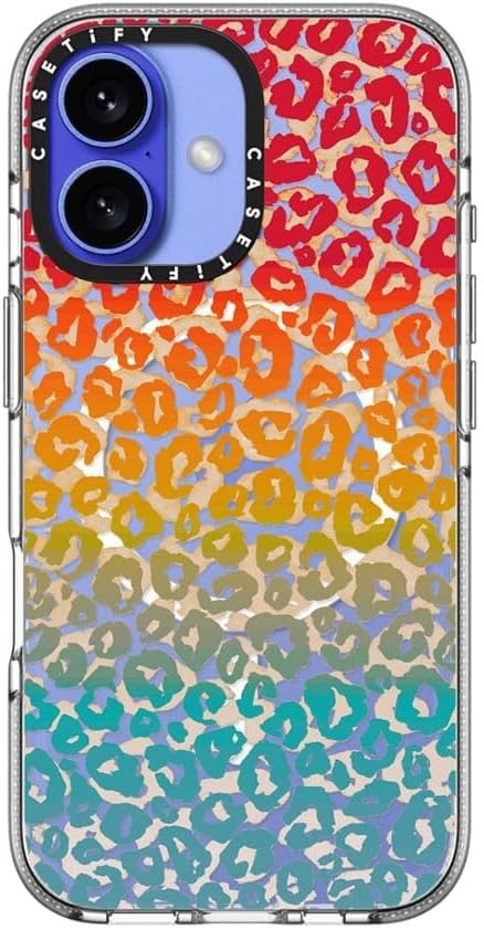 CASETiFY Clear iPhone 16 Case [Not Yellowing / 6.6 ft. 3X Military Grade Drop Protection/Compatible with Magsafe] - Cheeky Cheetah Vibrant Rainbow - Clear