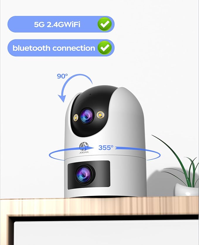 JOOAN 5G 2.4G Dual WiFi Security Camera Outdoor 2K Dual Lens Home Surveillance IP Cam 360° PTZ 2 Way Audio IP66 Waterproof Motion Detection Alert Color Night Cloud/Card Record