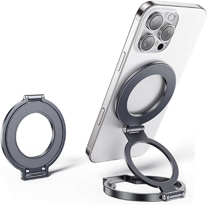 Magnetic Phone Ring Holder, Foldable 2 in 1 Ring and Kickstand Adjustable Phone Stand for Desk, Portable Cellphone Grip for iPhone 16/15/14/13/12 Series and Other Phones