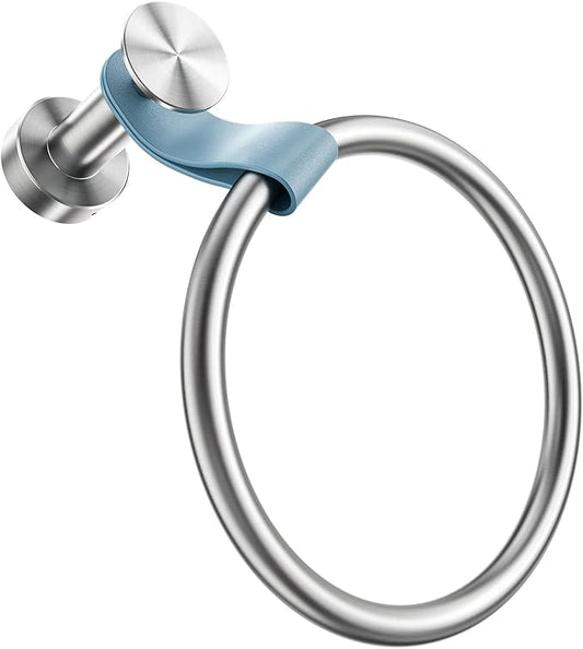 Luxury Handbag-Inspired Towel Ring -Genuine Leather & Silver Accent Hand Towel Holder, Stainless Steel 304, Waterproof & Rustproof - Elegant Hand Towel Holder for Bathroom, Kitchen, Bedroom Organizer