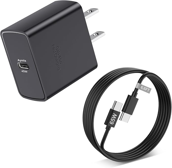 45W USB C Fast GaN Charger for Google Pixel 9 Pro XL/9 Pro/9/8 Pro/8/8a/7 Pro/7a/7/6/5/4 XL, Aymla 45 Watt Type C Adapter PD 3.0/PPS Wall Plug Charging Rapidly Block with 6.6FT C to C Cable (Black)