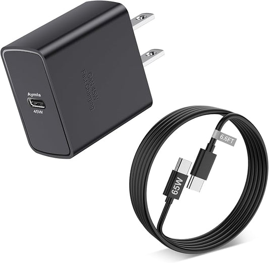 45W USB C Fast GaN Charger for Google Pixel 9 Pro XL/9 Pro/9/8 Pro/8/8a/7 Pro/7a/7/6/5/4 XL, Aymla 45 Watt Type C Adapter PD 3.0/PPS Wall Plug Charging Rapidly Block with 6.6FT C to C Cable (Black)