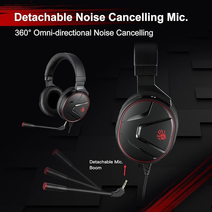 Bloody G600i Wired Gaming Headset with Microphone, 7.1 Virtual Surround Sound, Detachable Noise Canceling Mic, Memory Foam Earpads, Over-Ear Headphone for Xbox, PS4/5, Switch (Black)