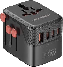 65W GaN Universal Travel Adapter, International Power Adapter with 3 USB C & 1 USB A Ports, Travel Plug for US EU UK AUS Type C/G/A/I, Black - Image 1