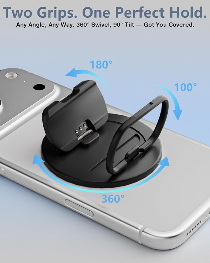 SEMBO Magnetic Phone Ring Holder with Kickstand for MagSafe, Two-Sided Magnet, 360° Rotation Comfortable Flip Out Silicone Plate Finger Grip Gym Accessories for iPhone 17 Pro Max 16 15 14 13 12(Black)