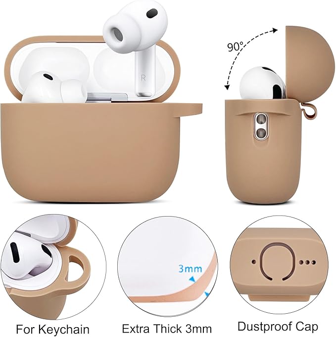 Compatible with AirPods Pro 3 Case Cover 2025 with Bling Keychain Cleaner Kit Silicone Case for AirPods Pro 3rd Generation Wireless Earbuds (Milk Tea)
