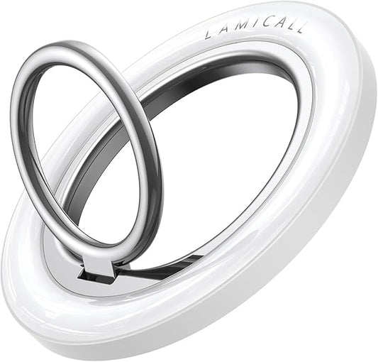 Lamicall Magnetic Phone Ring Grip Holder for MagSafe, 360° Rotating with Smooth Damping, Crystal White Finger Grip Kickstand, Strong Magnet Mag Safe Accessories for iPhone 17 Pro Max Air, All Phones