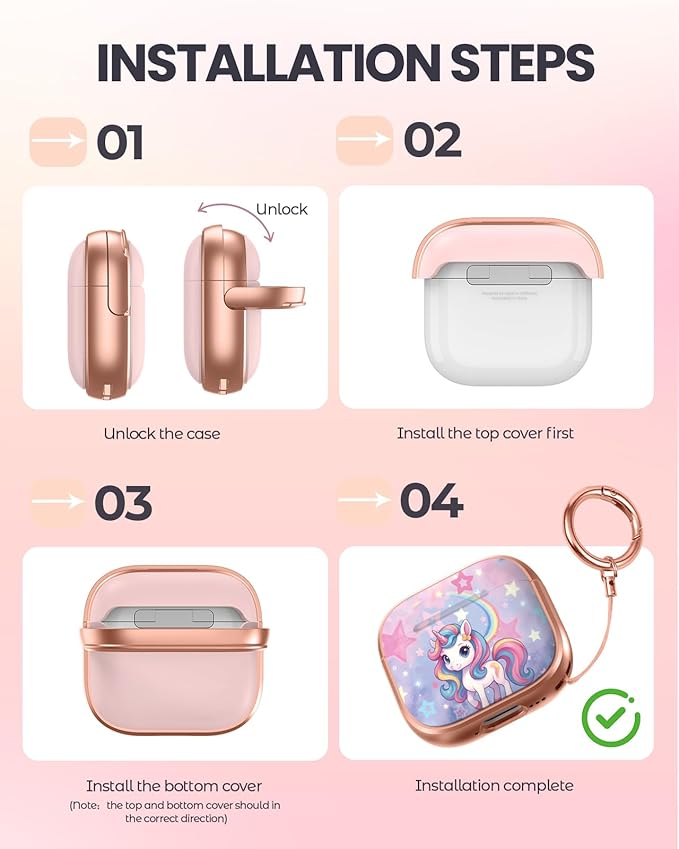 Coralogo for AirPods 4 Case with Safety Lock - Cute Cartoon for Women Girls Fashion Stylish Unicorn Pattern Design Kawaii Girly Girlish Hard Protective Cover for AirPods 4th Generation 2024