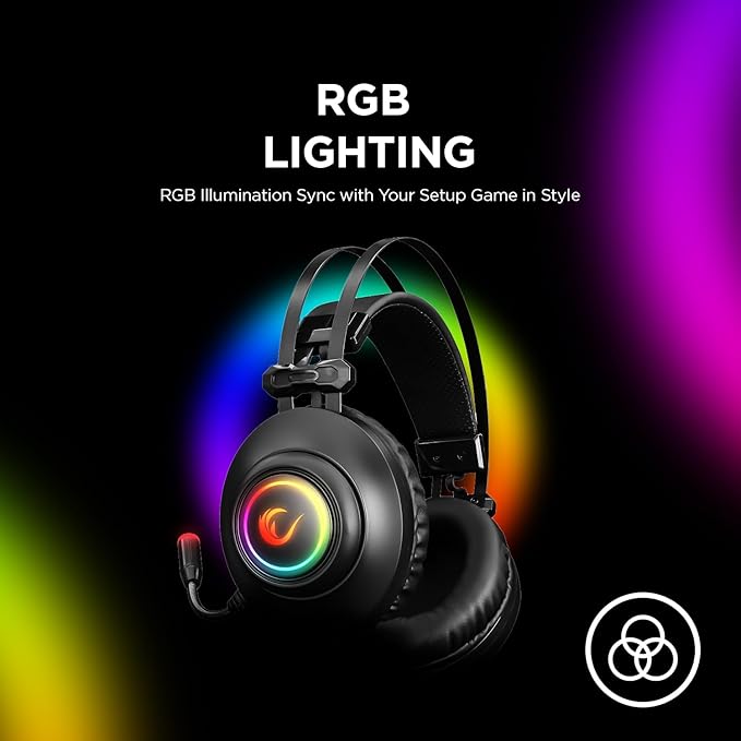 Rampage RM-K1 Pulsar 7.1 Virtual Surround Sound RGB Gaming Headset – 50mm Drivers, Flexible Microphone, Noise Isolation, Comfortable Over-Ear Design – USB Wired (Black)
