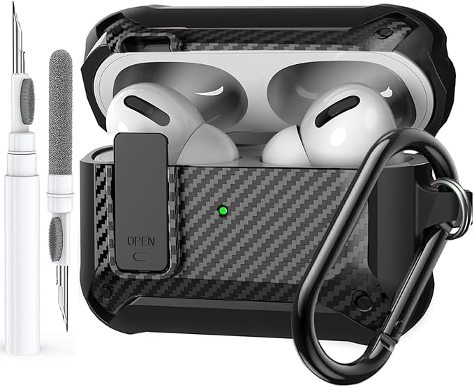 for Airpods Pro 3 Case with Lock Clip, Rugged Apple Airpods Pro 3rd Generation Cover 2025 Men Women, Armor Shockproof iPod Pro3 Gen Protective Hard Shell with Carabiner&Cleaner kit,CF Black