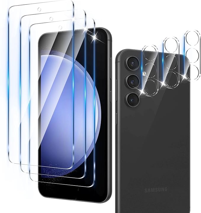 3 Pack Screen Protector Designed for Galaxy S23 FE with 3 Pack Tempered Glass Camera Lens Protector,Ultra HD Clear,9H Hardness,Easy Install - Case Friendly,Scratch Resistant