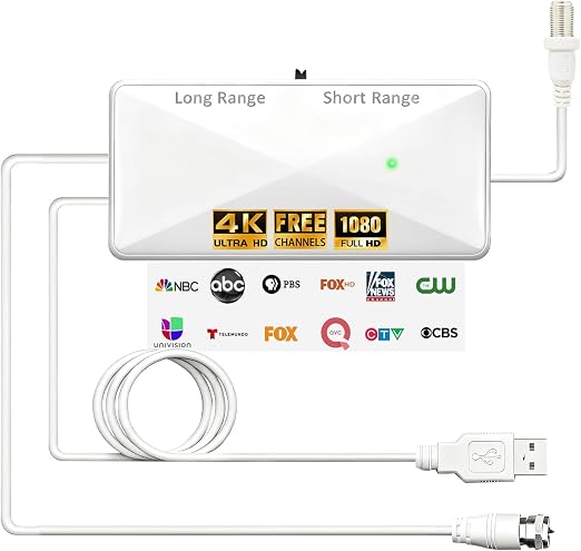 Indoor TV Antenna Amplifier, Digital Antenna Signal Booster，White