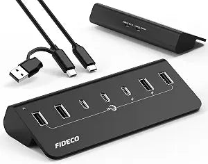 FIDECO Powered USB Hub, 7 Port 10Gbps Fast Data Hub for iPhone 16/15 and Laptop, Full Aluminum USB Splitter with 5V 3A Power Adapter, 4 USB A and 3 USB C Ports, Support BC1.2 Charging - Image 1
