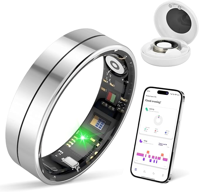 KppeX-X1 Smart Health Ring,Heart Rate-Nighttime Sleep monitoring-5ATM Waterproof Exercise Recording Fitness Tracker-No Subscription Fee Multi-Size (11#)