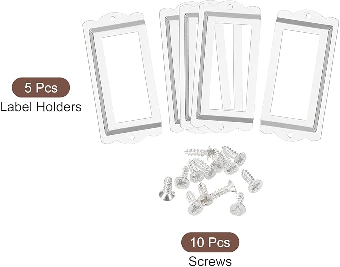uxcell Metal Label Holders, 85x40mm 5pcs File Name Card Tag Label Holder Frame for Office Library Drawer Cabinet Shelves, Silver Tone