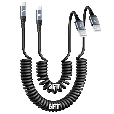 USB Type C Charger Cable Fast Charging 3FT+6FT 2Pack Coiled USB A to USB C