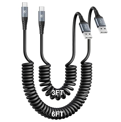 USB Type C Charger Cable Fast Charging 3FT+6FT 2Pack Coiled USB A to USB C