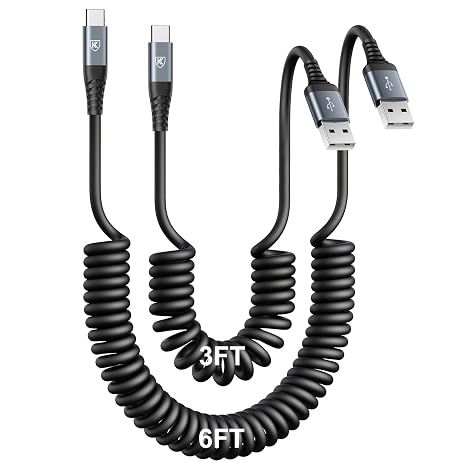 USB Type C Charger Cable Fast Charging 3FT+6FT 2Pack Coiled USB A to USB C
